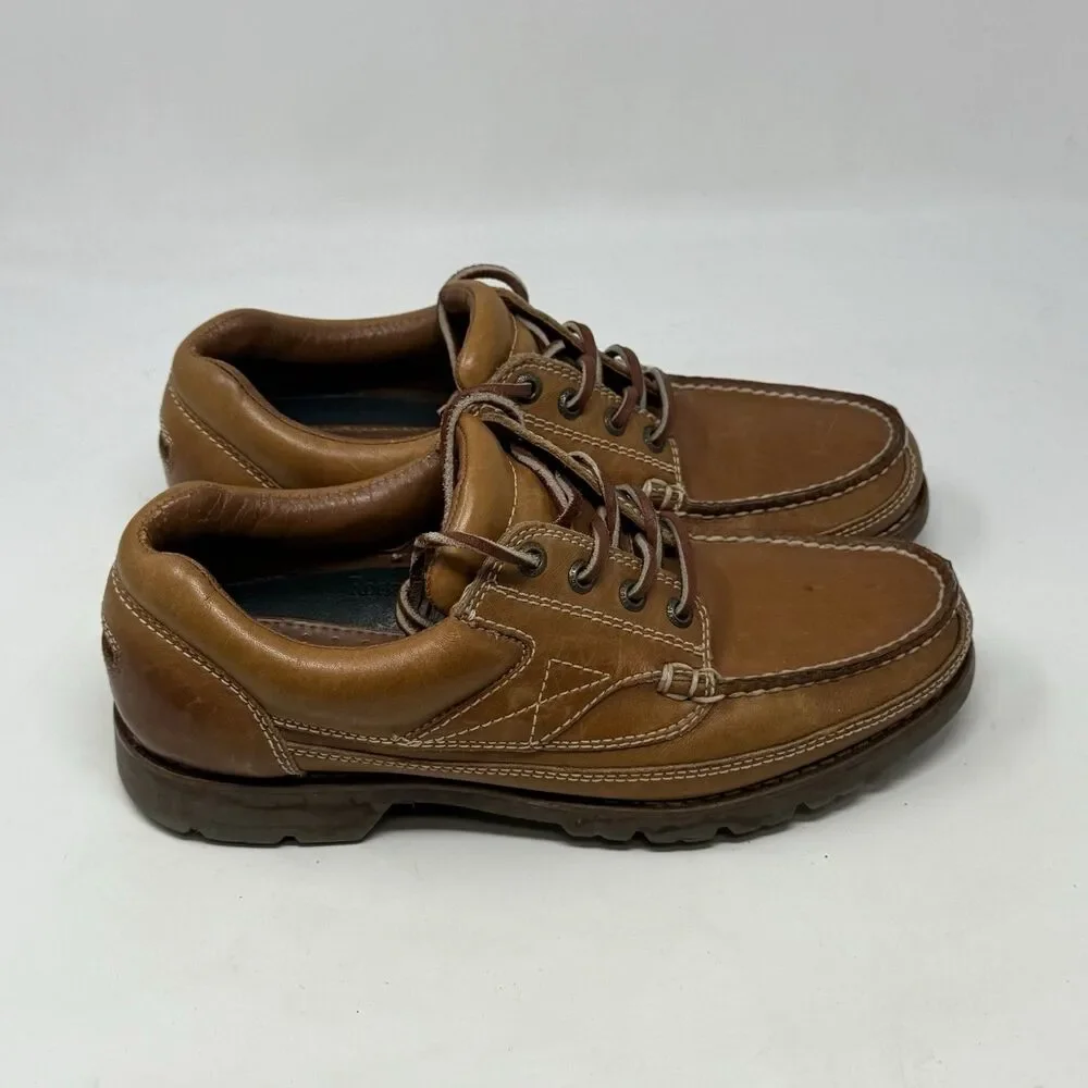 Rockport Lug Sole Moc Toe Shoes Mens 9 M Brown Leather Casual Boat Lace Up